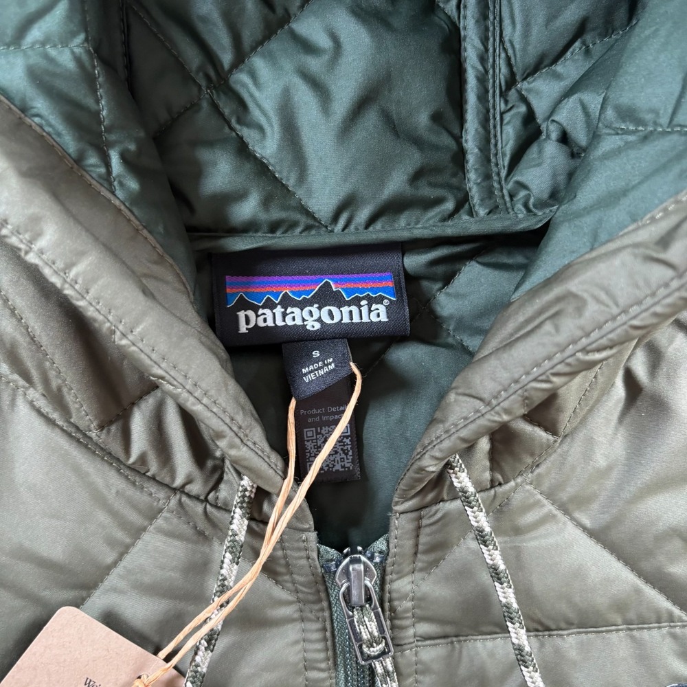 Patagonia Bomber Hoody Womens Small Basin Green Diamond Quilted Full Zip Jacket - Picture 3 of 8